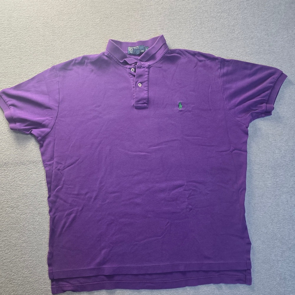 Polo Ralph Lauren Polo Shirt Mens Large Purple Green Pony 100% Cotton Vintage